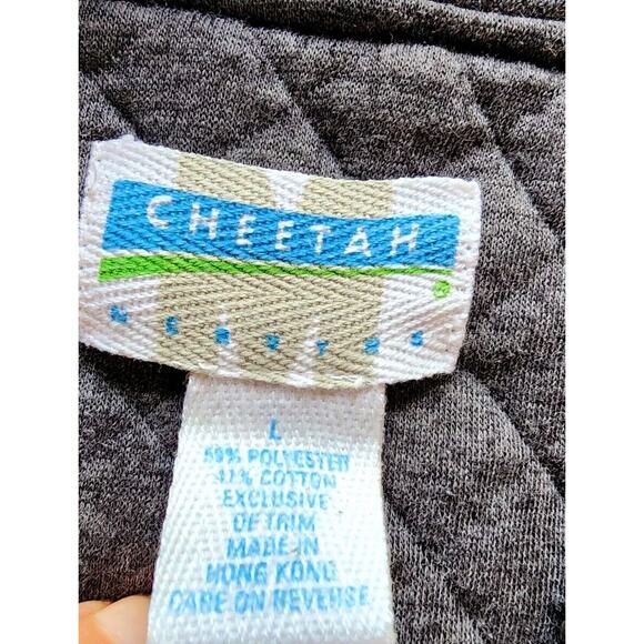 VTG 70s Gray Zip Front Sweatshirt Large Cheetah Brand Pockets Quilted Neck - Picture 10 of 11